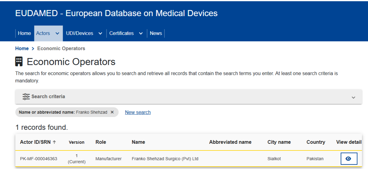 EUDAMED - European Database on Medical Devices